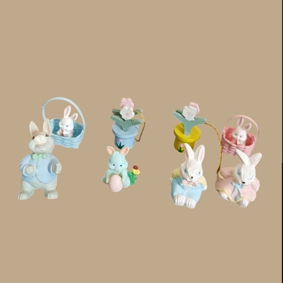 Vtg mini Easter Bunnies Figurines & Decorations Set 10pcs Pastel Colors - Picture 9 of 10